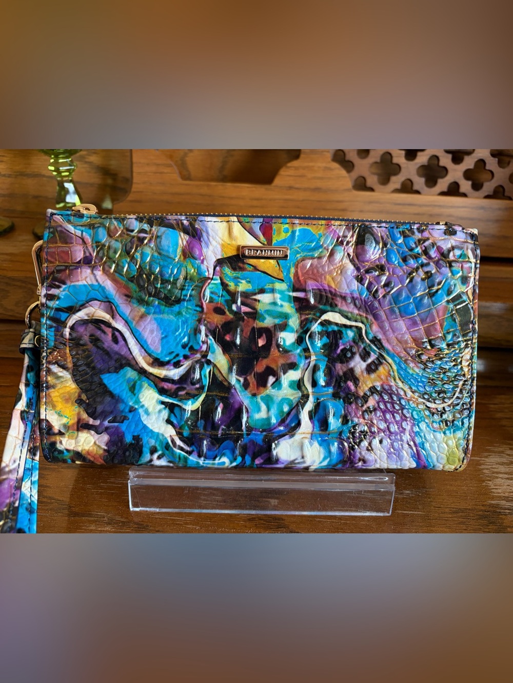 New Brahmin Daisy Embossed Leather Wristlet in Euphoria Melbourne